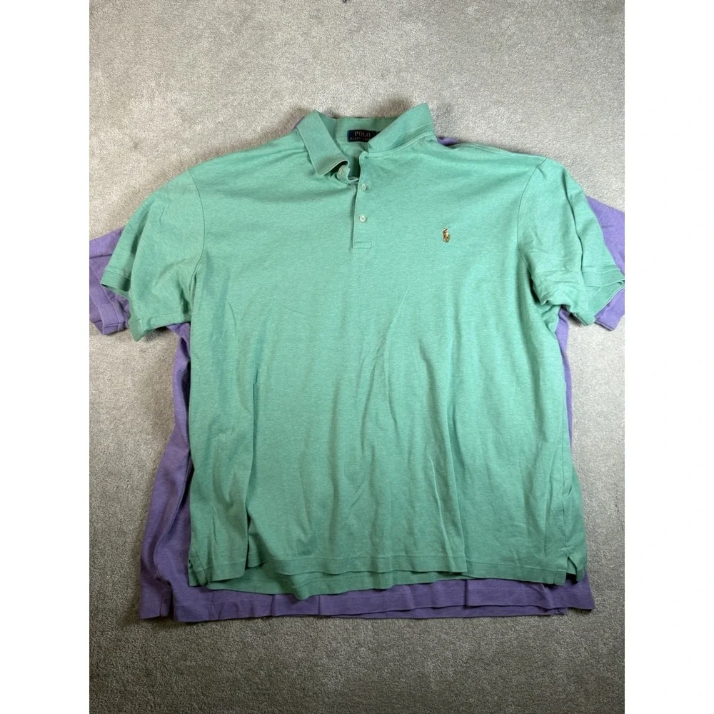 LOT OF 2 Polo Ralph Lauren Polo Shirts S/S Flesh Pony Green & Purple 2XLT Boxy**